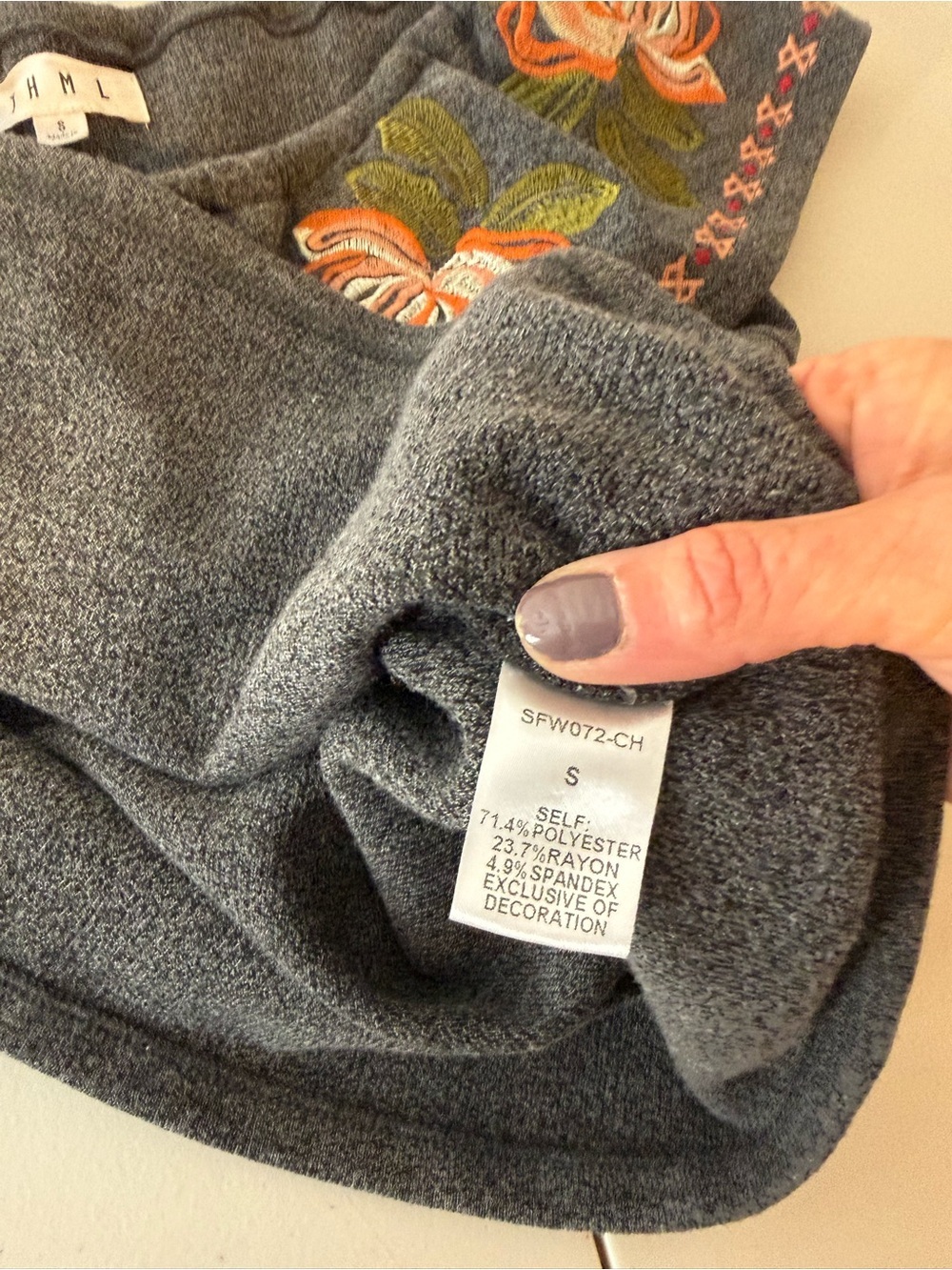 THML Embroidered Floral Off Shoulder Knit Top Gray Small - Picture 11 of 11